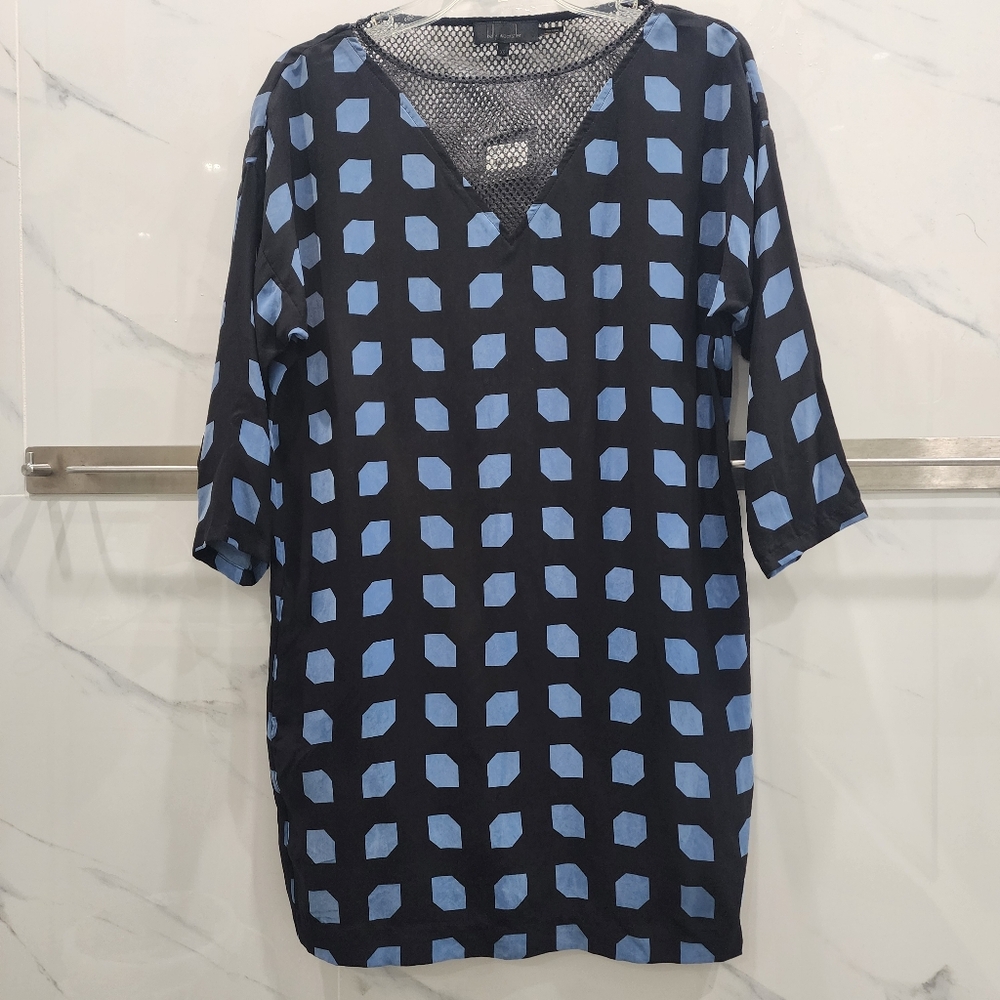 NWT Kelly Wearstler | Dress | Hallogram Perspective Black and Blue Geometric